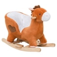 thumbnail image 1 of Plush Rocking Horse with Music for 1-3 Year Old Boys Girls Brown White Wooden Rocker, 1 of 7