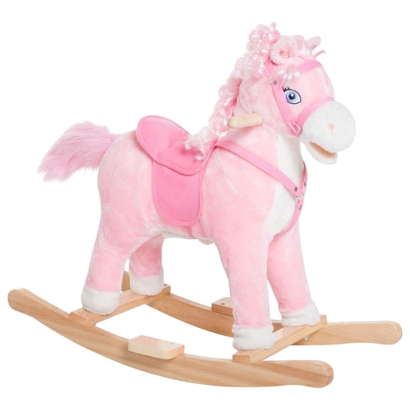 Plush Rocking Horse with Realistic Sounds and Swinging Tail Pink Ideal Birth Gift for 3 Years