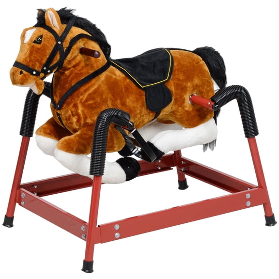 Plush Rocking Horse with Sounds, Ride-On Toy for Kids Ages 3-8, Brown Horse with Stirrups