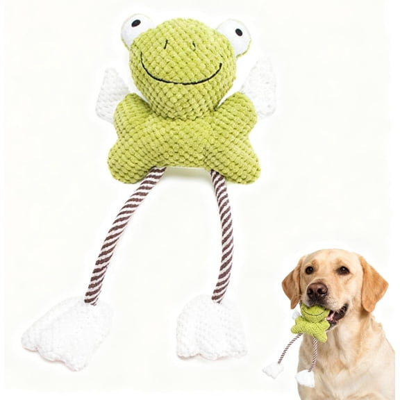 Plush & Rope Dog Toy with Crinkle & Squeaker Durable Chew-Resistant Frog Design for Small to Medium Dogs, Interactive Teething & Boredom Relief