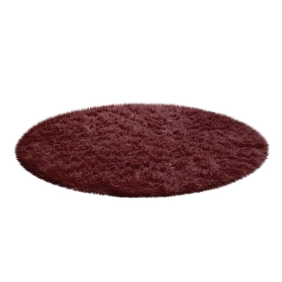 Plush Round Bathroom Rug with Non-Slip Backing, 15.7 Inch, Burgundy, for Small Bathroom Floor Decor