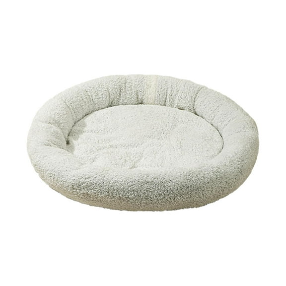Plush Round Pet Bed Cat Bed Sleeping for Cats or Small Dogs, Snooze Calming Washable Pet Cushion Cat Nest for Cats, Dog, Kitten, Puppy White