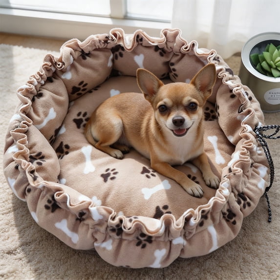 Plush Round Pet Bed, Soft Foldable Drawstring Adjustable Pet Cushion Bed, Non‑Slip Warm Sleeping Nest for Small Dogs Cats, Cozy Indoor Pet Sleeping Mat for Rest and Sleep