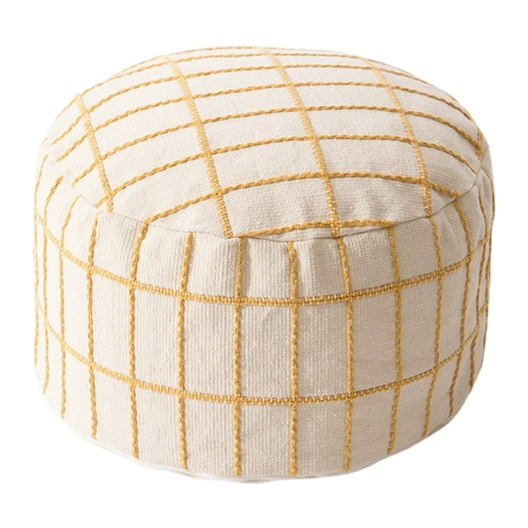 Plush Round Storage Solution Handmade Woven Cushion Seat Footstool beige