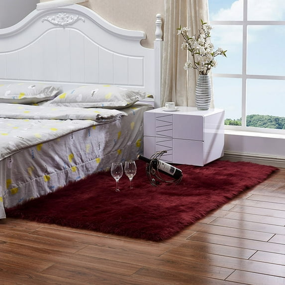 Plush Rug, Area Rug Shaggy Machine Washable Comfortable Rug for Bathroom Bedroom Living Room Carpet Kindergarten Pet Floor Mat-Red wine-60x60cm(24x24inch)