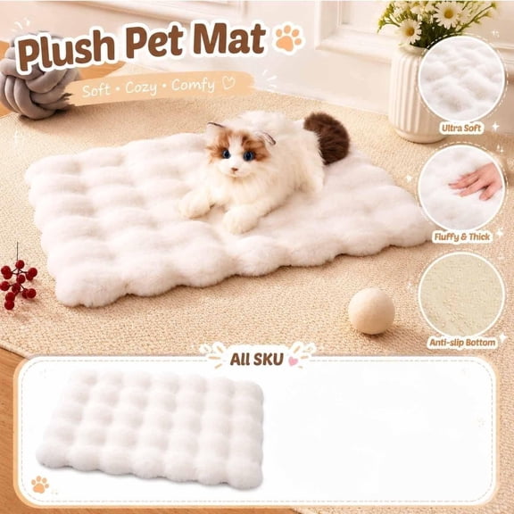 Plush Rug, White Bath Mat, Absorbent Bath Mat, Washable Bath Mat, Non Slip Bathroom Rug, 18X16 Inch Soft Cloud-Textured Fluffy Faux Mat for Bathroom Tub, Shower Floor, and Bedroom