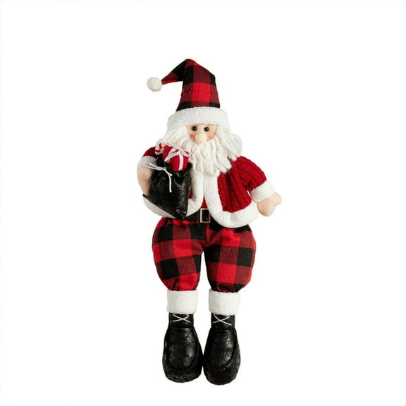 Plush Santa Claus Doll with Red Plaid Outfit, Soft Christmas Decoration, Holiday Gift for Home and Office, 18 Inches Tall