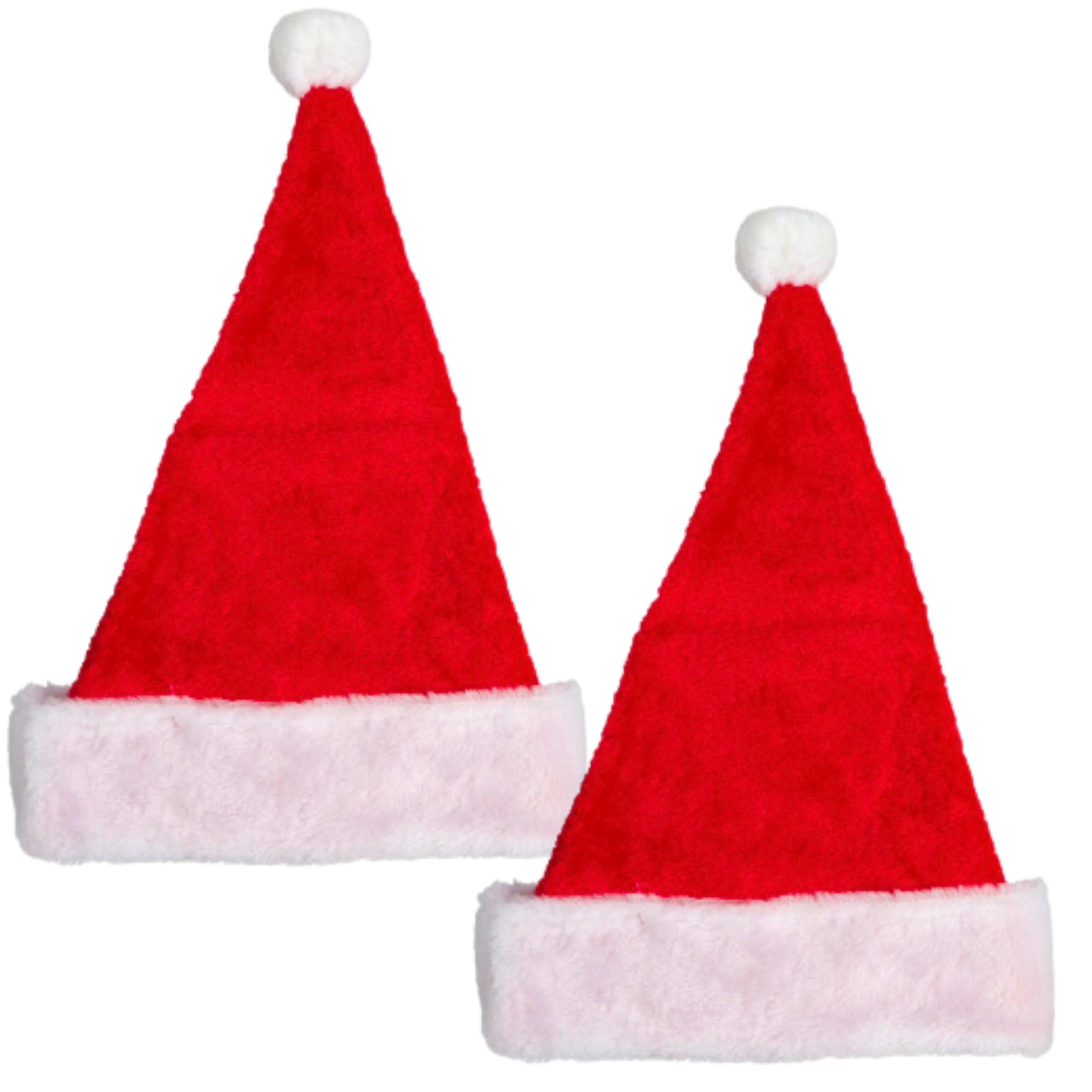 Plush Santa Hats with Fur Cuffs, 17 Inches Christmas Hats Santa Claus Cap Classic Red Xmas Holiday Hats for Party Xmas Holiday Themed Caterer Events Venue Office School Restaurant Costume Pack of 2