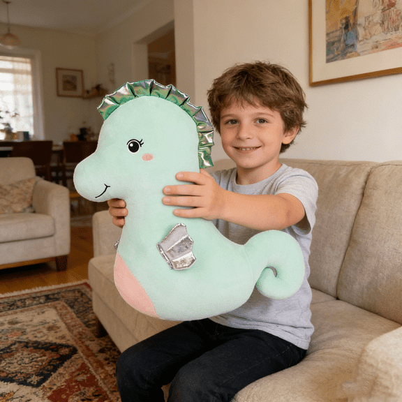 Plush Seahorse Stuffed Animal Toy, Soft Huggable Body With Sparkly Accents, Cute Decorative Companion For Teens, Gift For Birthday, Room Decor For S