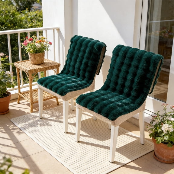 Plush Seat and Back Cushion Set - Thickened Comfortable Chair Pad for Office Dining or Sofa Use with Non-Slip Bottom and Straps for Secure Fit All Season Use