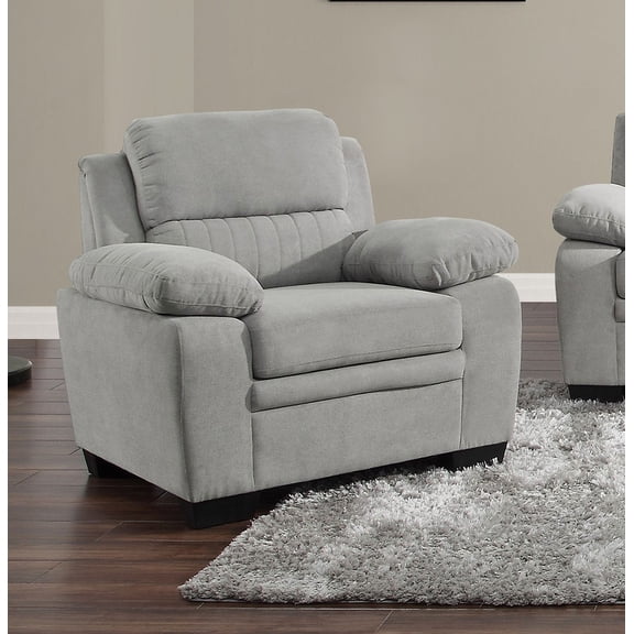 Plush Seating Chair 1pc Gray Textured Fabric Channel Tufting Solid Wood Frame Modern Living Room Furniture
