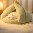 thumbnail image 1 of Plush Semi Enclosed Cat Bed, Calming Nest, Self-Warming Cave, Cozy Pod for Indoor Cats or Small Dogs, Removable Washable Cove With Non-Slip Bottom,15.75x17.72 in （Green）, 1 of 6