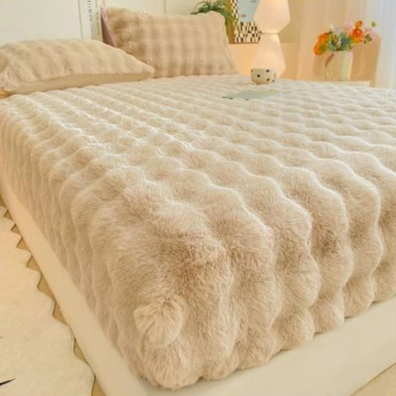 Plush Shaggy Fitted Sheet, Soft Cozy Flannel Bottom Mattress Protector, Stretches up to 12" Deep for Kids Teenager Bedroom, College Dorm(Khaki,90x200cm)