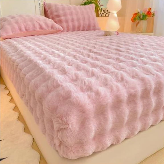 Plush Shaggy Fitted Sheet, Soft Cozy Flannel Bottom Mattress Protector, Stretches up to 12" Deep for Kids Teenager Bedroom, College Dorm(Pink,90x200cm)