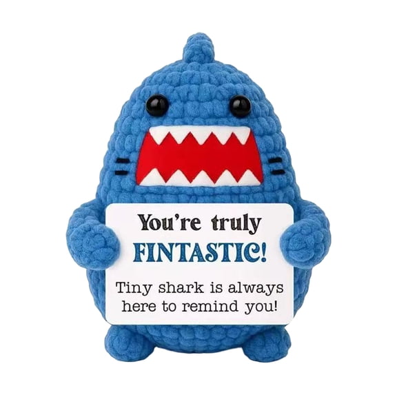 Plush Shark Figure with Embroidered Face and Motivational Message Soft Stuffed Animal Toy for Desk or Shelf Decor Gift
