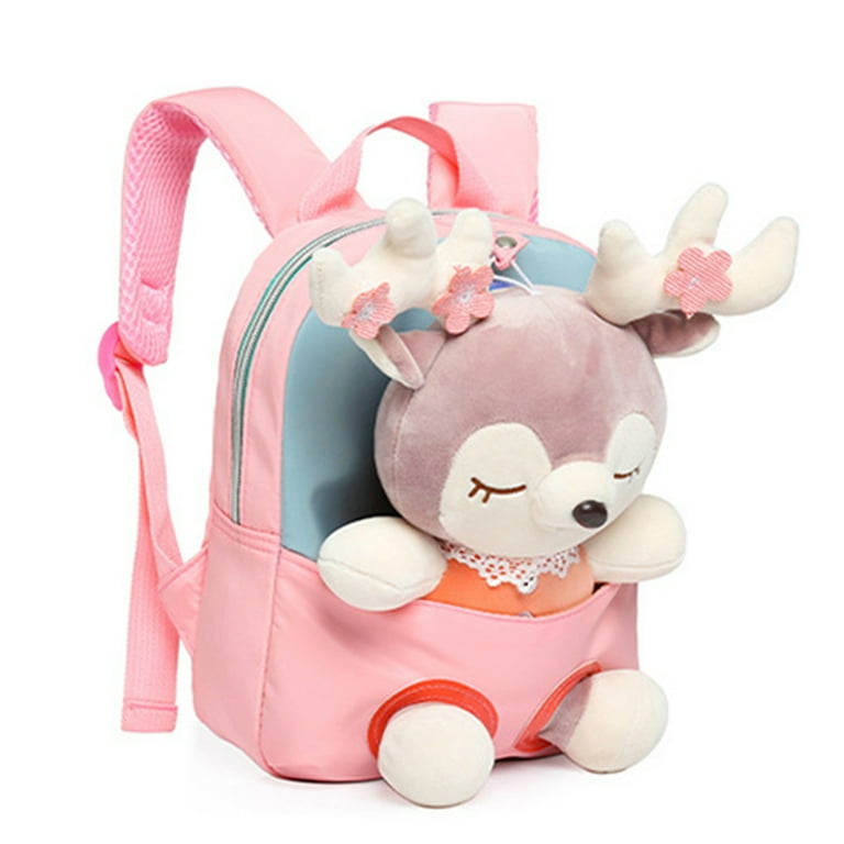 Plush Sheep Backpack for Girls Colorful Cartoon School Bag Pink