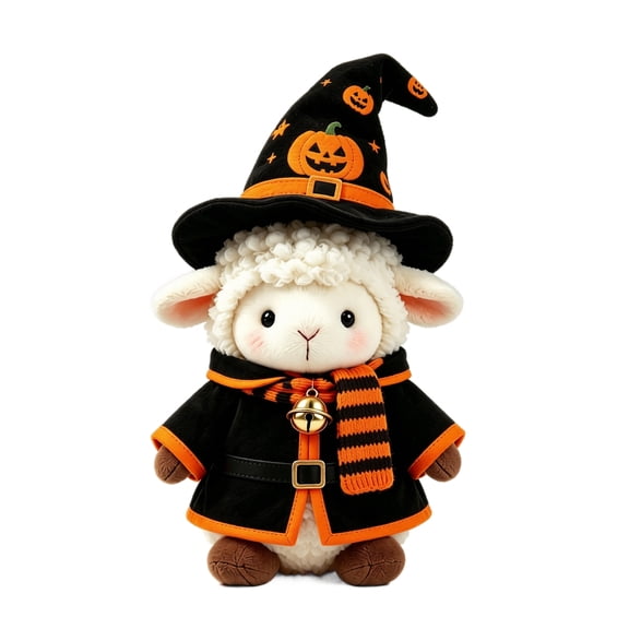 Plush Sheep Doll, Cute Halloween Themed Stuffed Animal with Witch Hat Cape and Bell Decorations, 1 Pack Soft Fluffy Plush Toy for Kids Halloween Party Favors Bedroom Home Decoration Birthday Gift