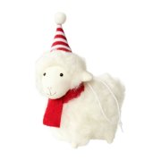Plush Sheep Hanging Ornament with Curly White Fleece, Striped Hat and Red Scarf, Soft Stuffed Lamb Decor for Christmas Tree and Holiday Home Display, Adorable Festival Gift Plush