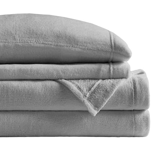Plush Sheet Set Full, Solid Color, Warm & Soft Bedding Full Size Sheets, Fitted Pocket Fits Up to 16" Mattress, Soloft, Full, Grey, 4 Piece