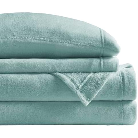 Plush Sheet Set Twin, Solid Color, Warm & Soft Bedding Twin Size Sheets, Fitted Pocket Fits Up to 16" Mattress, Soloft, Aqua, 3 Piece
