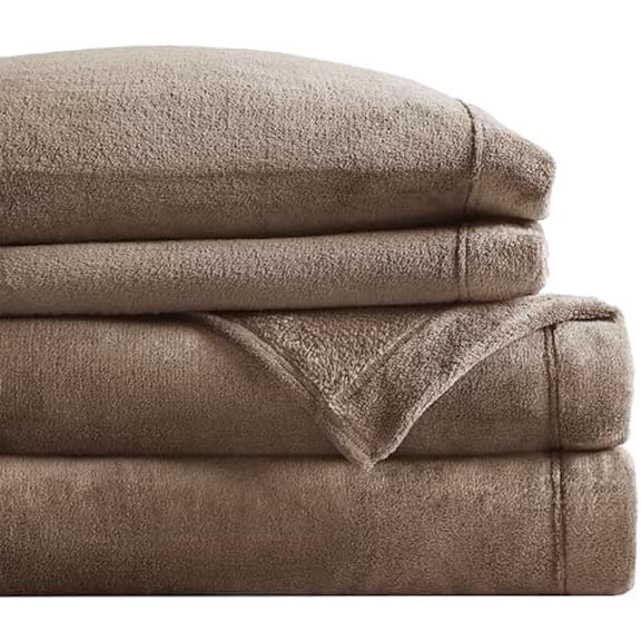 Plush Sheet Set Twin, Solid Color, Warm & Soft Bedding Twin Size Sheets, Fitted Pocket Fits Up to 16" Mattress, Soloft, Brown, 3 Piece