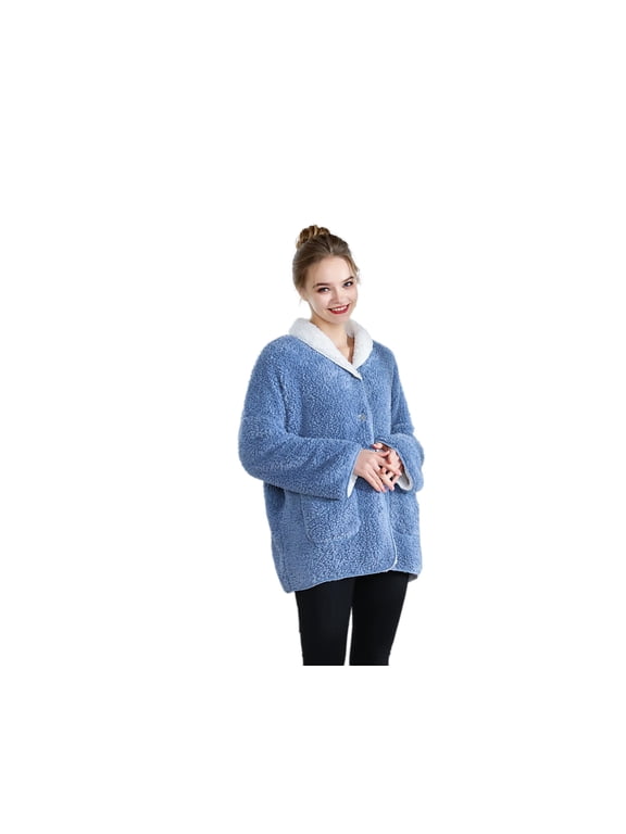 Sherpa Reversible Button Front Bed Jacket/House coat Lounge Jacket