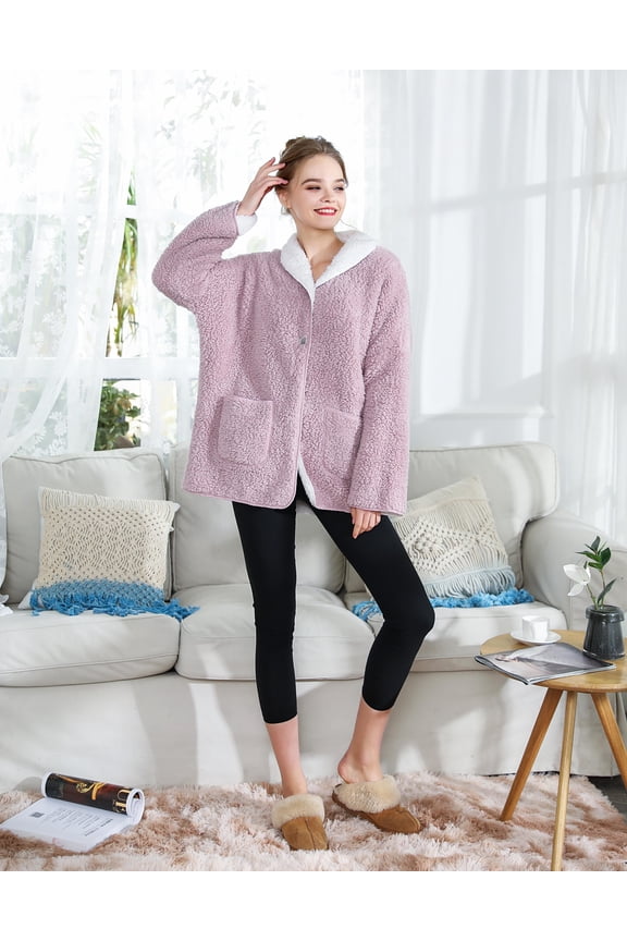 Sherpa Reversible Button Front Bed Jacket/House coat Lounge Jacket