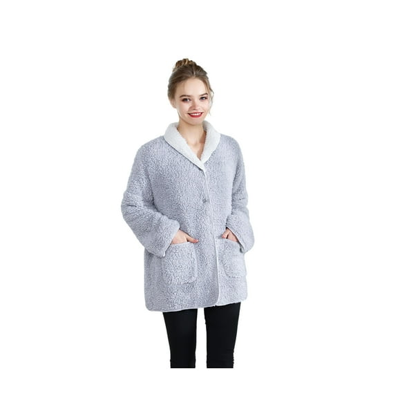 Loungees Sherpa Reversible Button Front Bed Jacket/House coat Lounge Jacket