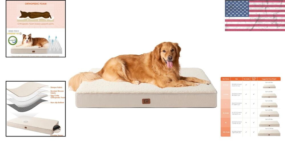 Plush Sherpa Top XL Dog Bed for Extra Large Dogs Supportive