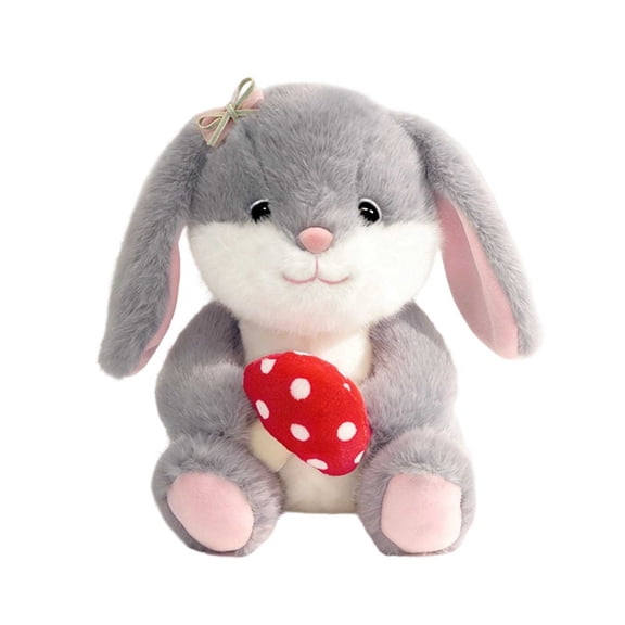 Plush Sitting Bunny Rabbit Stuffed Animal Soft Toy with Mushroom Embroidery Floppy Ears Cuddly Doll for Kids and Adults