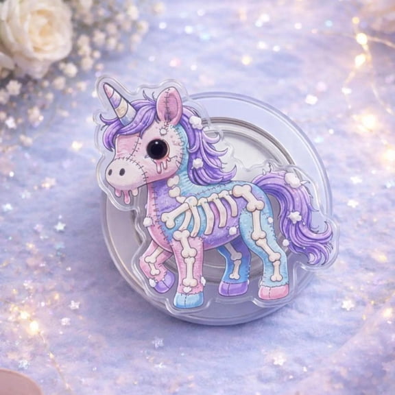 Plush Skeleton Unicorn MagSafe Phone Grip, Stitched Kawaii Zombie Unicorn Holder, Aesthetic Creepy Cute Plushie Griptok, Unique Soft Toy Gift for Her & Readers