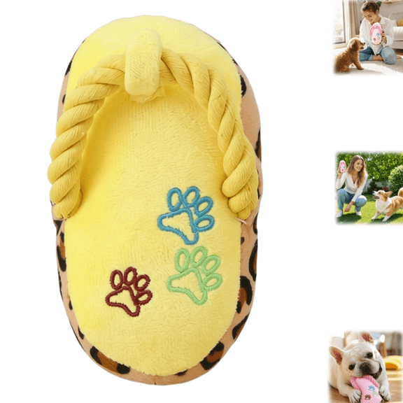 Plush Slipper Shaped Dog Chew Toy with Rope Handle, Squeaky Interactive Teeth Cleaning Toy for Small and Medium Dogs
