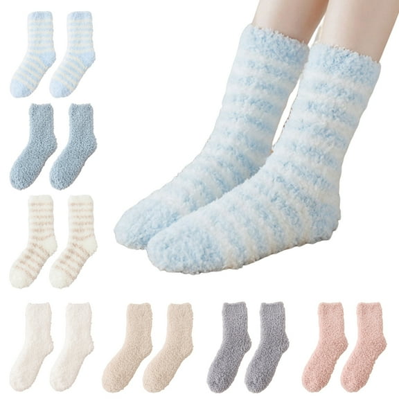 Plush Slipper Socks Women - Colorful Warm Fuzzy Crew Socks Cozy Soft for Winter Indoor - 1 Pair