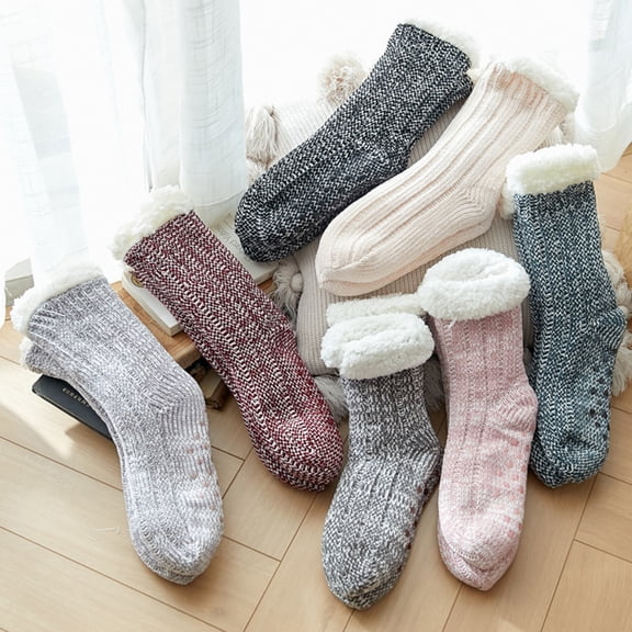 Plush Slipper Socks Women - Colorful Warm Fuzzy Crew Socks Cozy Soft for Winter Indoor