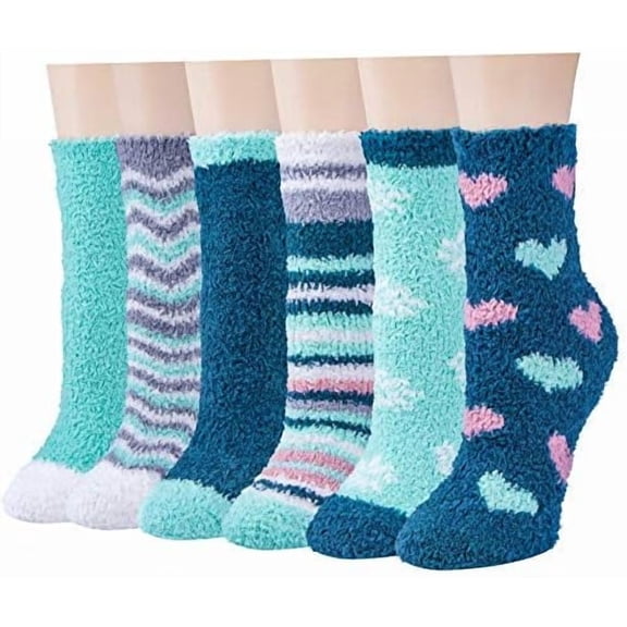 Plush Slipper Socks Women - Colorful Warm Fuzzy Crew Socks Cozy Soft for Winter Indoor
