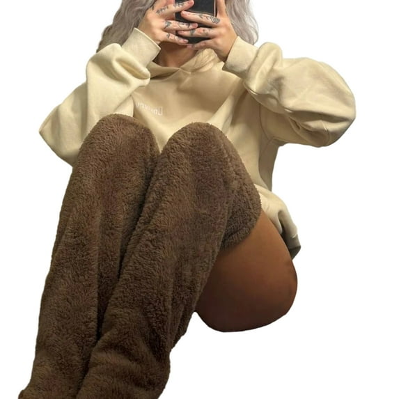 Plush Slipper Stockings Furry Long Leg Warmers For Women Men Over The Knee High Fuzzy Socks Winter Home Sleeping Socks