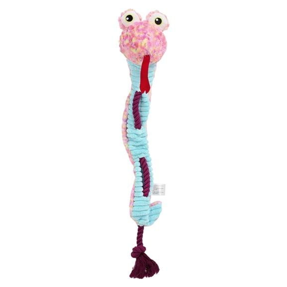 Plush Snake Dog Toy, Squeaky Cotton Rope Interactive Pink Pet Chew Toy, 1 Pack Durable Tug Toy for Small Medium Large Dogs Teeth Cleaning Boredom Relief Daily Playtime