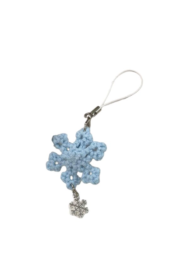 Plush Snowflake Charm Phone Accessory Crochet Keychain Winter Decoration Keyring For Girls