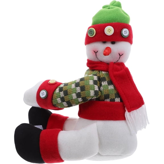 Plush Snowman Christmas Tree Topper Decoration with Funny Gnome Hugger for Xmas Party Holiday Curtain Tie Ornament
