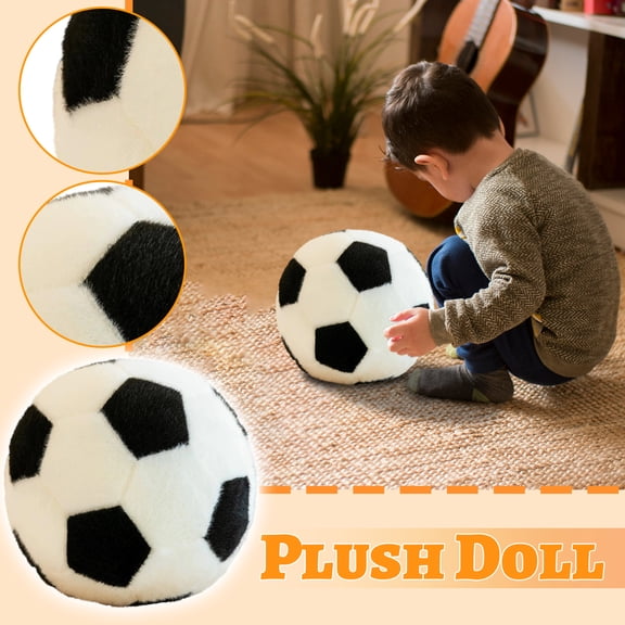 Plush Soccer Ball Pillow Stuffed Soft Fluffy Soccer Ball Toy Black White Classic Sports Ball Toy for Kids Boys Girls Decor Soccer Fan Gift