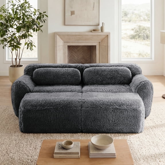 Plush Sofa, 80' Grey Fabric, for Living Room, Study,Dark