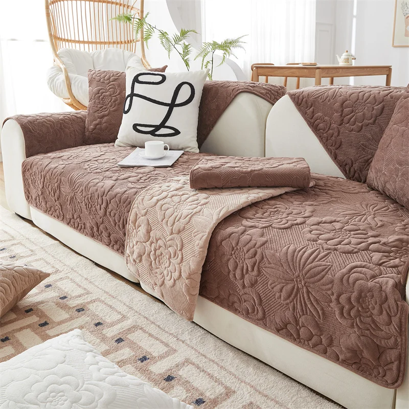 Plush Sofa Cover Towel Anti-Slip Thicken Sofa Covers for Living Room L ...