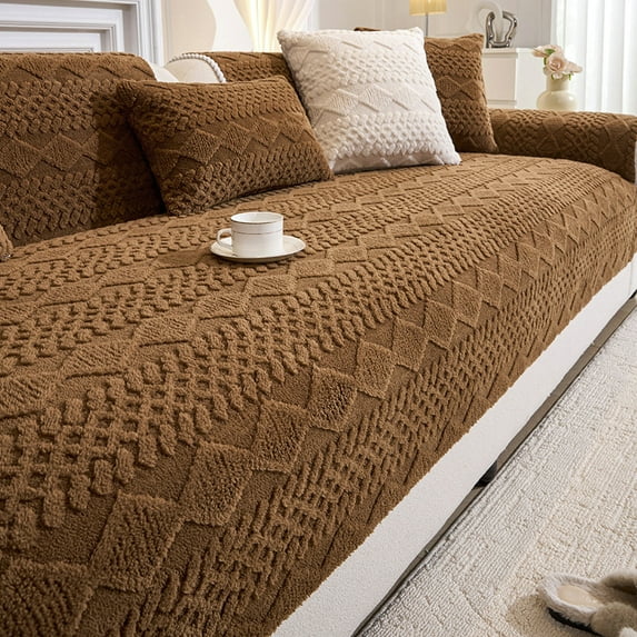 Plush Sofa Cover, Washable Non-slip Material, Thick and Soft, for Sofa Cushions, Living Room Furniture, Chairs, Coffee Color, 1 Pc