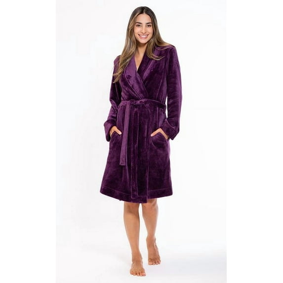 Plush Soft Lightweight, Robe for Women Fleece Bathrobe for Women, Comfy Women's Robe Short - Shawl - Adult Sleepwear Loungewear - Purple - Medium