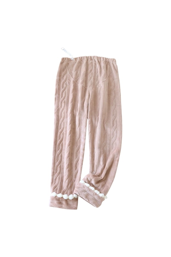 Plush Soft Maternity Pajama Pants for Women Comfy Adjustable Waist Winter Fuzzy Pjs Bottom Warm Fleece Pregnancy Sleepwear