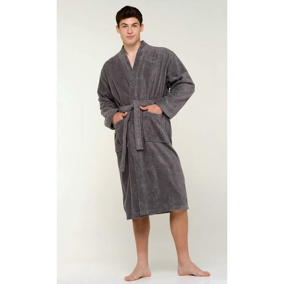 Plush Soft Warm, Robe for Mens Terry Turkish Bathrobe Cotton Towel Robe, Comfy Men's Robe Long Kimono Adult for Hot Tub Shower - Gray - XXL