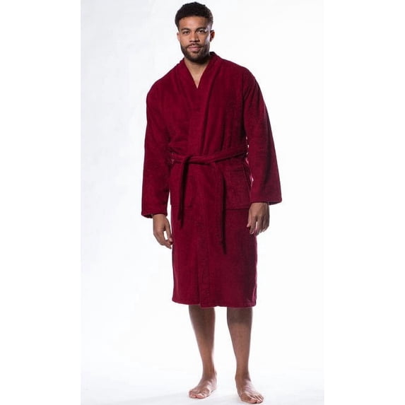 Plush Soft Warm, Robe for Mens Terry Turkish Bathrobe Cotton Towel Robe, Comfy Men's Robe Long Kimono Adult for Hot Tub Shower - Wine Red - One Size