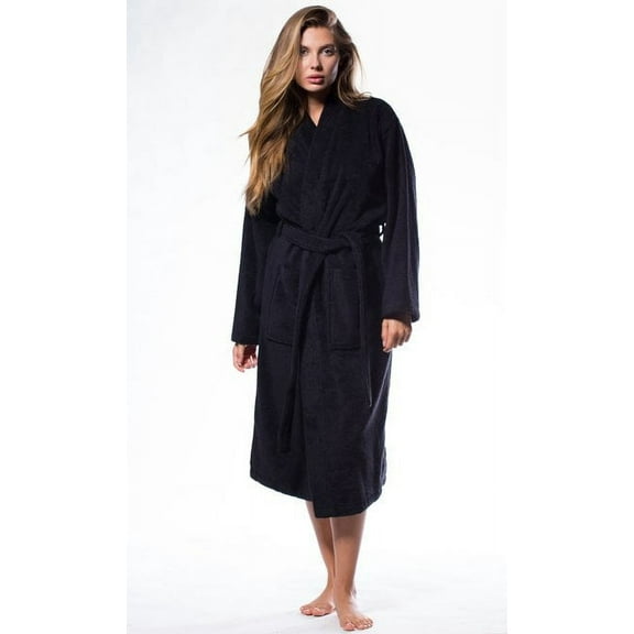 Plush Soft Warm, Robe for Women Terry Turkish Bathrobe Cotton Towel Robe, Comfy Women's Robe Long Kimono Adult for Hot Tub Shower - Black - XXL