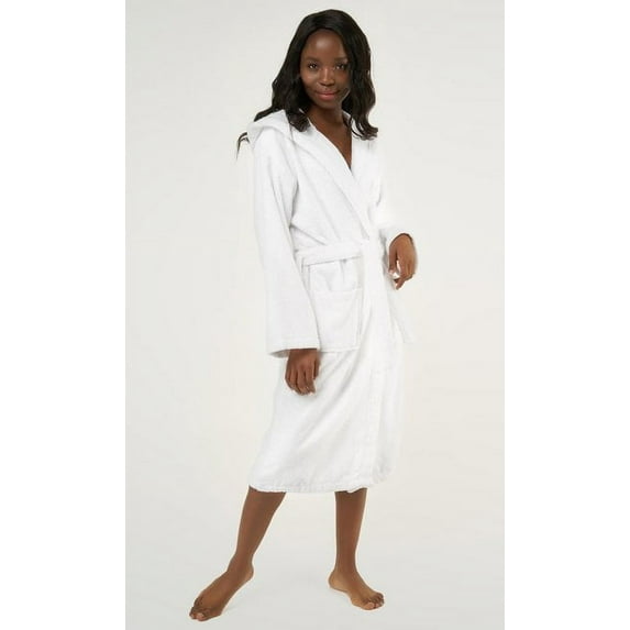 Plush Soft Warm, Robe for Womens Terry Turkish Bathrobe Cotton Towel Robe, Comfy Women's Robe Long Hooded Adult for Hot Tub Shower - White - XXL
