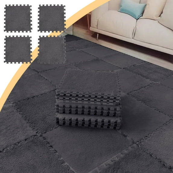 Plush Splicing Carpet Squares | 30x30cm Foam Floor Mats | Bedside & Bedroom Area Rugs | 4-Piece Set | Soft Thick Non-Slip Padding | Home Decor for Kids & Students
